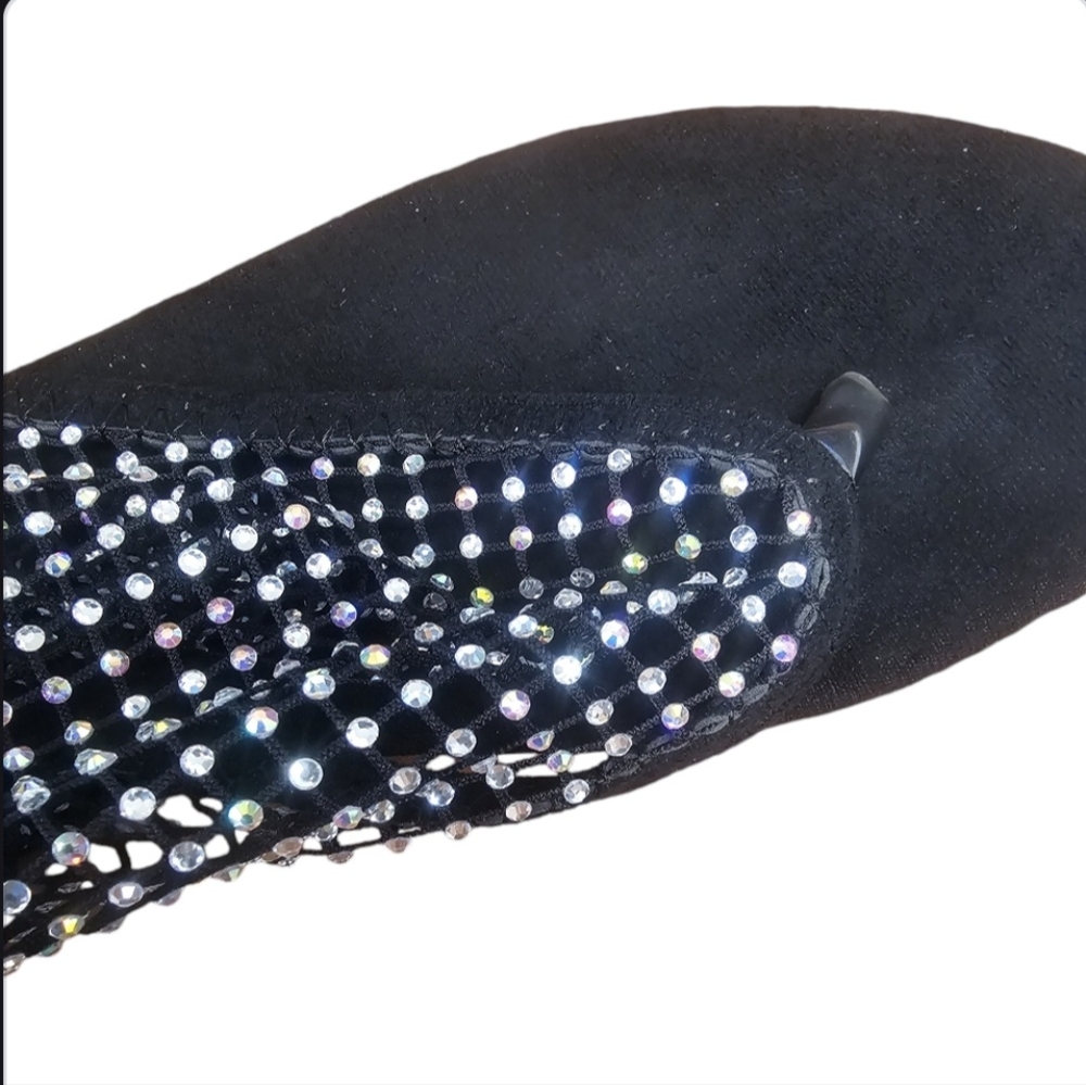Mesh Rhinestone Details Flat Sandals - Black US/10 - Picture 4 of 7